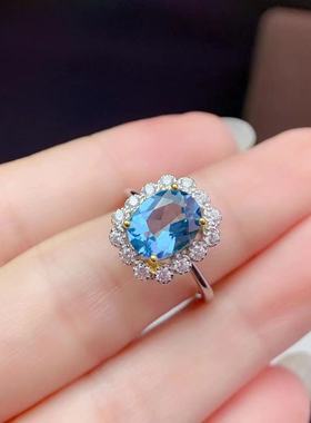 S925纯银镀双色金工艺椭圆形7*9mm戒托花朵形清新DIY天然托帕女戒