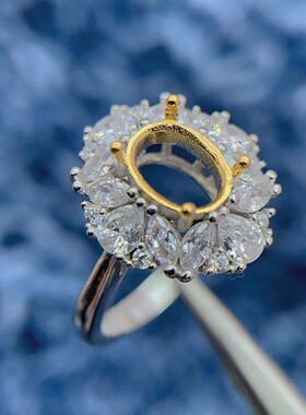 S925银工厂石榴石戒指空托6*8mm