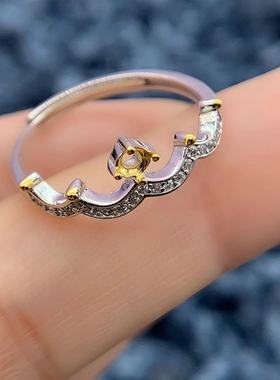 S925银戒指空托时尚精致双色百搭