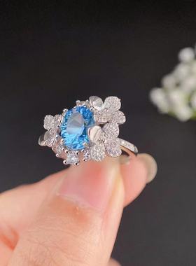 S925银戒指空托椭圆形7*9mm镶嵌刻面宝石戒托时尚小众设计定制款