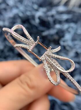 S925纯银手镯空托气质高级蝴蝶结