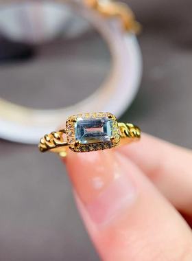 S925纯银戒指空托长方形4*6mm简约个性INS戒托DIY链条戒指镀18k金