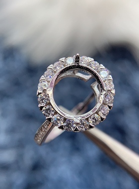 S925银戒指空托围钻简单闪亮百搭