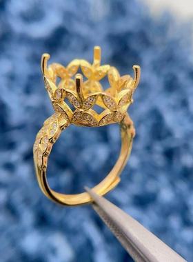 S925纯银戒指空托11*15mm镂空