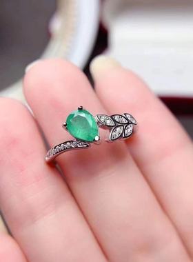 S925纯银戒指空托水滴型5*7mm清新秀气高端女戒天然祖母绿戒指女