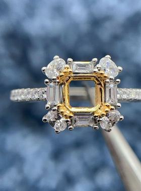 S925纯银戒指空托围绕钻石闪亮女