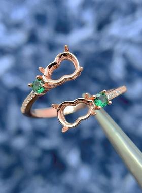 精工S925银葫芦戒指空托翡翠蜜蜡