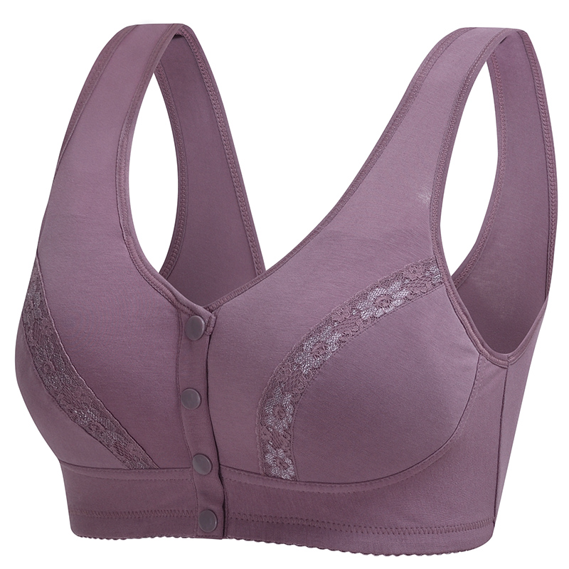 妈妈内衣文胸纯棉无钢圈薄款50岁背心式前扣大码中老年人胸罩女夏 - 图0