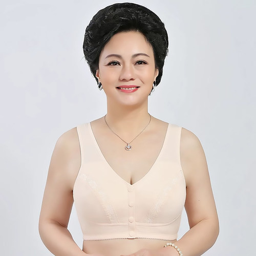 妈妈内衣文胸纯棉无钢圈薄款50岁背心式前扣大码中老年人胸罩女夏 - 图2