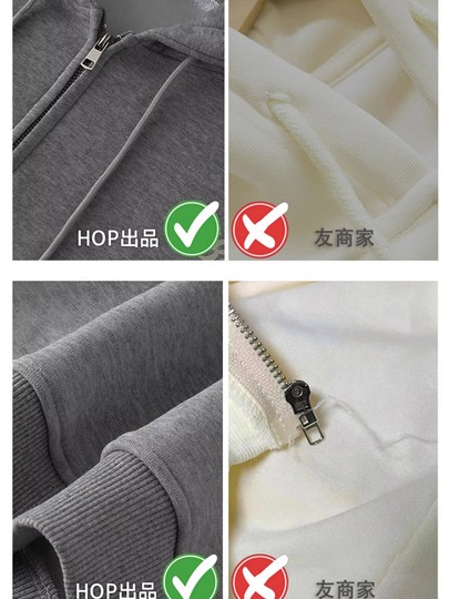 Women's pure cotton thin mid-length hooded sweatshirt jacket