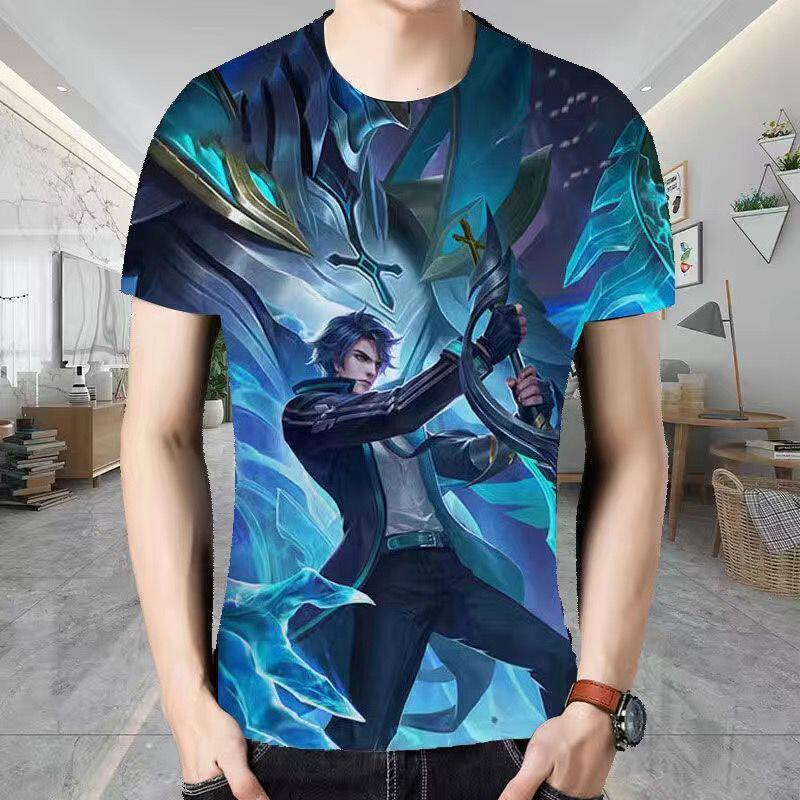 2022王者荣耀皮肤衣服3D印花短袖赵云马超神威T恤衫中学生t恤冰丝