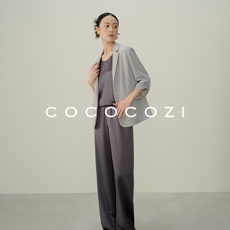 【特价】COCOCOZI真丝西装外套春夏季女职业套装西服裤休闲裤夏