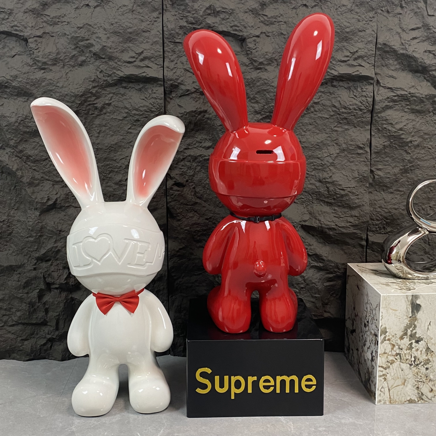 轻奢兔子存钱罐卡通摆件现代客厅玄关民宿电视柜落地创意家居装饰 - 图1