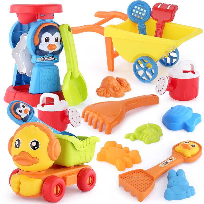 沙滩玩具套装决明子挖沙工具儿童玩沙戏水小黄鸭宝宝铲子和桶沙漏 - 图3