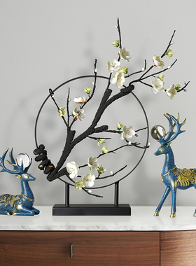 创意福鹿摆件客厅玄关腊梅花过年