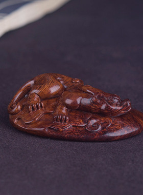 海南黄花梨紫油梨貔貅把玩吊坠