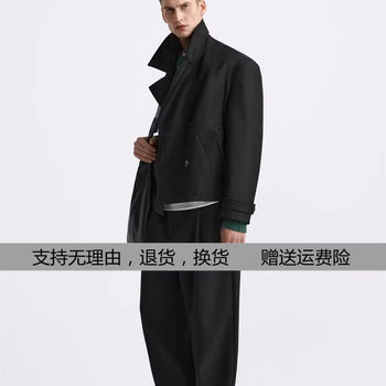 Spring new men's black-breasted lapel warm-sleeved short-sleeved windbreaker jacket 4164918 800