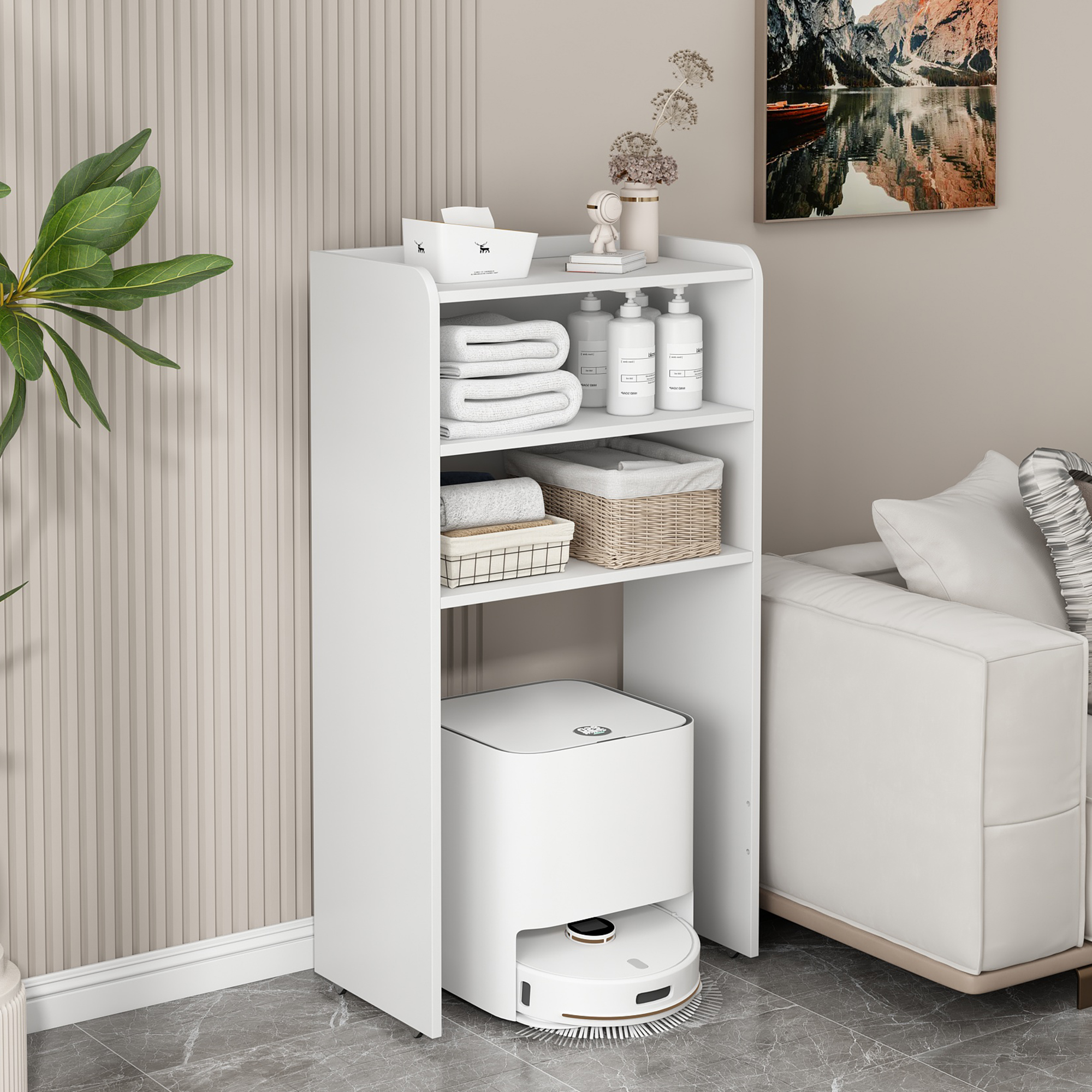 实木扫地机置物柜云鲸通用型石头扫地机架子追觅基站柜鱼缸架边几 - 图3