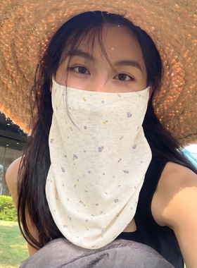 夏季田园花朵女外出骑行防晒面罩
