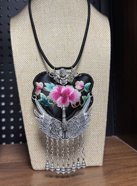 苗族新款非遗手工刺绣苗绣原创项圈饰品挂件苗银锁骨链民族风