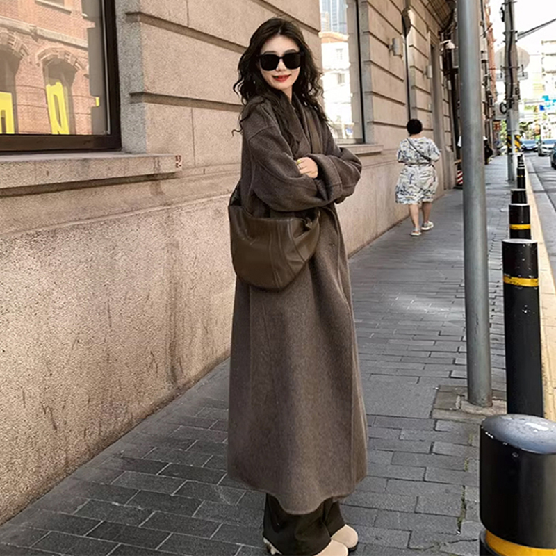 韩系高级感毛呢外套大衣秋冬季2025年新款女小个子气质中长款风衣 - 图0