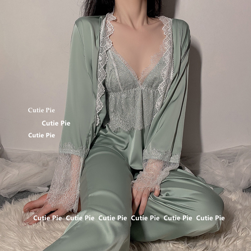 cutie：做你的猫 夏夜定制 性感深v缎面蕾丝私房睡衣女法式家居服,淘宝优惠券,粉丝福利购,淘宝优惠卷