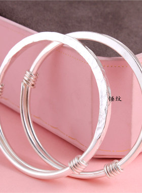 手工纯银手镯推拉方镯子实心S999