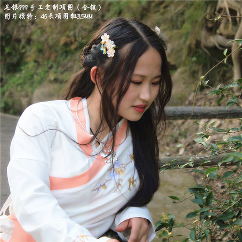 手工纯银项圈女999时尚简约短款锁骨颈圈宝宝项圈长命锁高端定制 - 图0