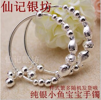 S999 Xianji sterling silver bracelet ເຄື່ອງປະດັບເງິນ sterling silver ສາຍແຂນເດັກນ້ອຍທີ່ມີລະຄັງປາທຸກໆປີສາຍແຂນເງິນເດັກນ້ອຍເດັກນ້ອຍ