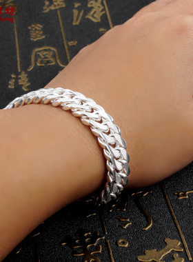 仙记银坊990纯银男士女足银手链