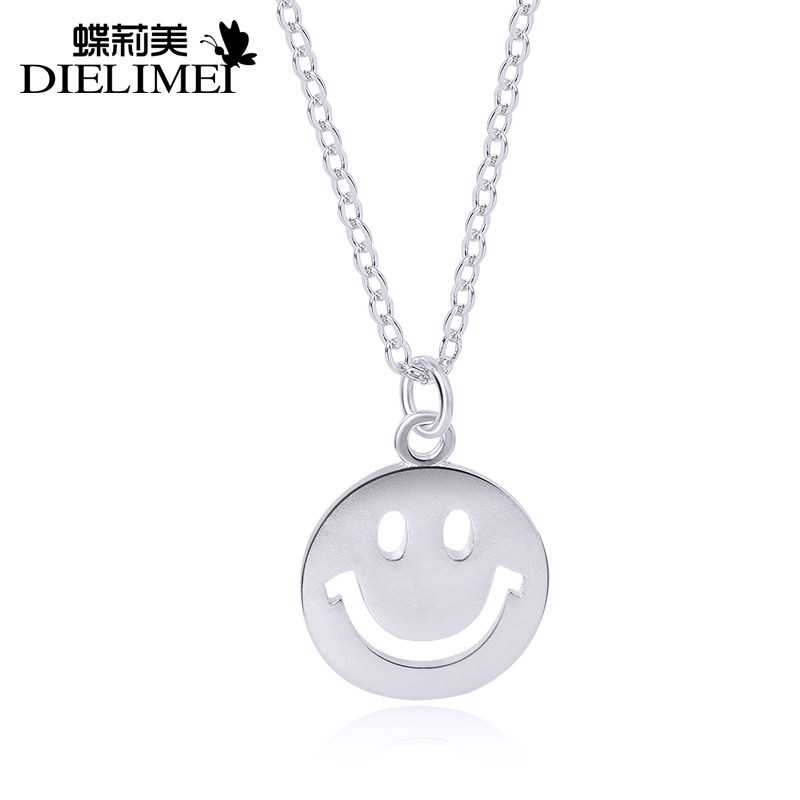 笑脸日韩国创意微笑表情女银锁骨链 蝶莉美项链