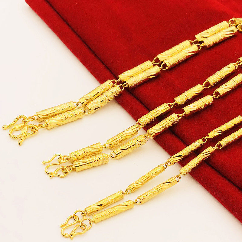 情侣款圆柱实心24k镀黄金色粗项链 丹维拉项链