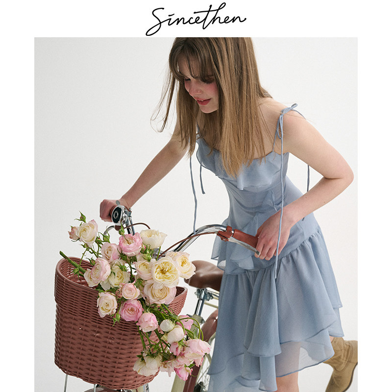 sincethen法式蓝色吊带裙不规则掐腰裙春装裙子白色连衣裙长裙女,淘宝优惠券,粉丝福利购,淘宝优惠卷