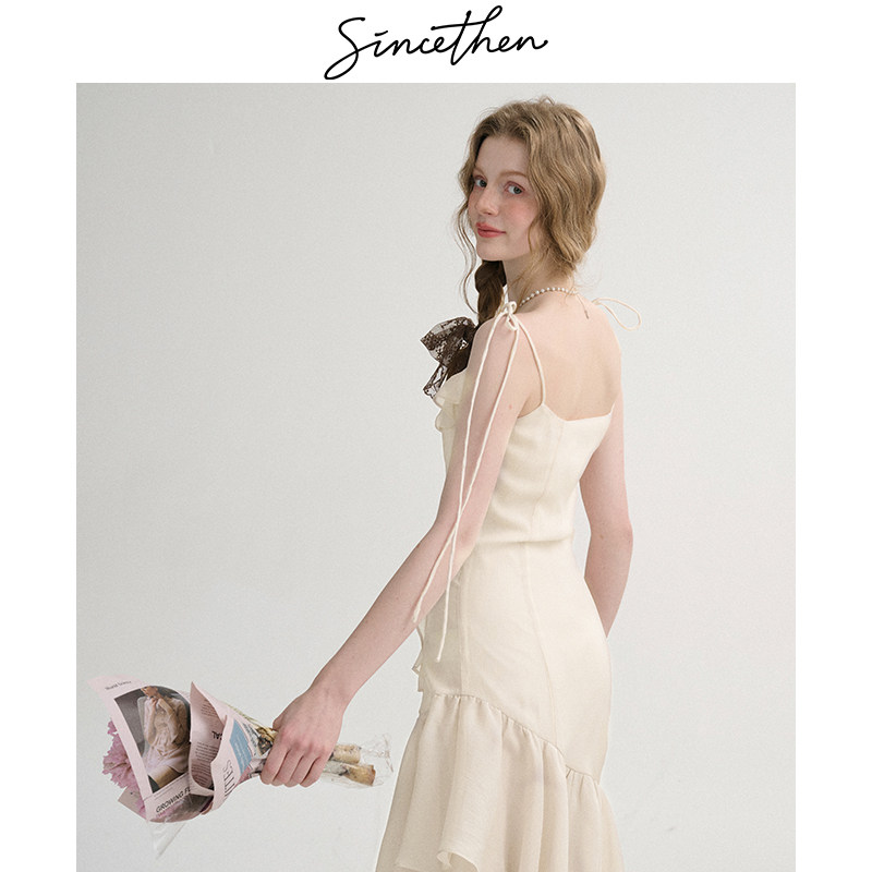 sincethen法式蓝色吊带裙不规则掐腰裙春装裙子白色连衣裙长裙女,淘宝优惠券,粉丝福利购,淘宝优惠卷
