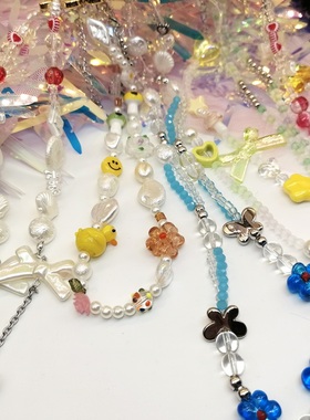 彩色珍珠串珠爱心可爱花朵项链