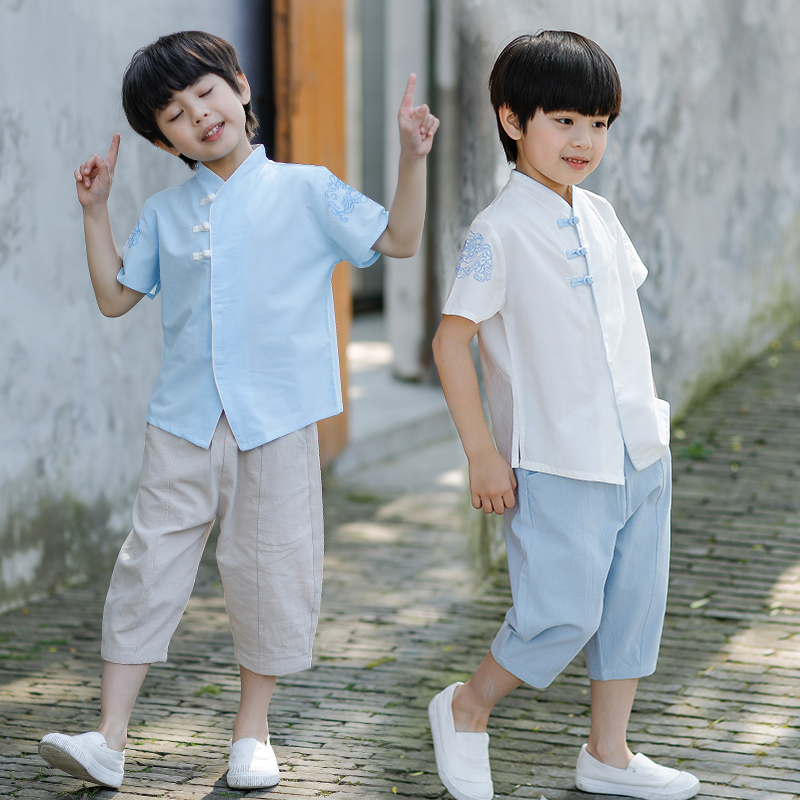 汉服男童唐装儿童中国风夏季薄款短袖古装宝宝中式民族风两件套装