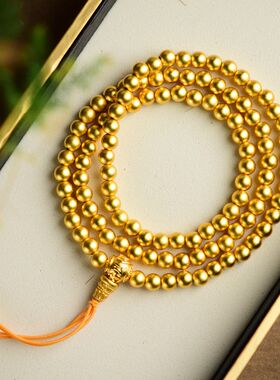 108颗六字箴言沙金古法金佛珠项链毛衣链手链高保色饰品