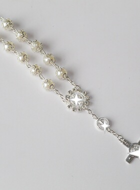 金银色十字架花边玻璃仿珍珠串珠手链10mm串珠饰品挂饰