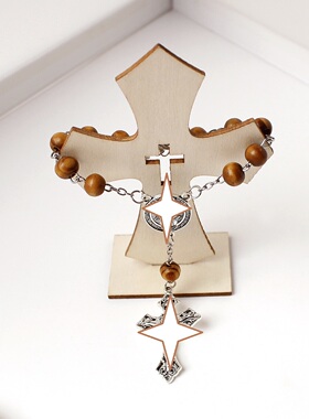 木珠串珠手链合金十字架带龙虾扣