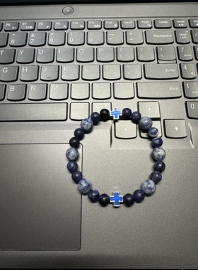 DIDOU手链水星天然石材合钢十字架美式蓝色配饰男女情侣手串