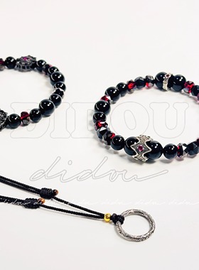 DIDOU黑曜石925银镶砖手链