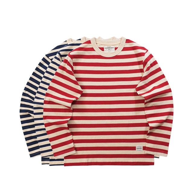 Unisex striped round neck ຝ້າຍແຂນຍາວບໍລິສຸດສໍາລັບຜູ້ຊາຍແລະແມ່ຍິງ 250g