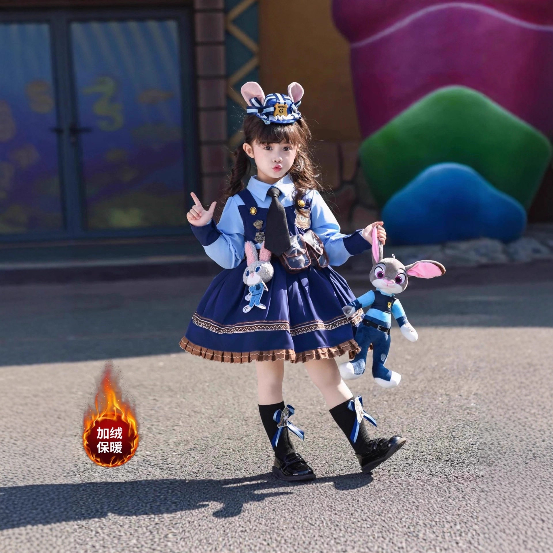 兔子警官裙子儿童加绒连衣裙朱迪衣服洛丽塔女孩礼服女童公主裙 - 图0