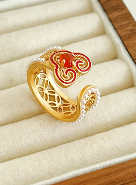 夏苒XIARAN「如意」新中式镶珠国风金色开口戒指小众轻奢珍珠戒指