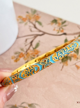 青花瓷国风复古珐琅彩烧蓝手镯