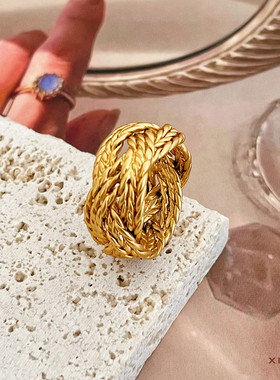 夏苒XIARAN「麦穗」设计时尚复古编制中古小众风格麦穗编织戒指