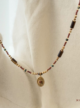 绿松石串珠项链撞色百搭锁骨链女