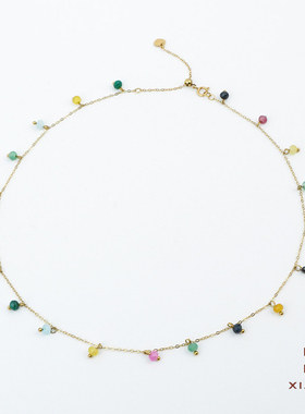 天然彩虹色小众红宝石项链