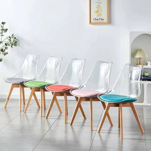 北欧椅亚克力透明实木靠背家用餐椅简约洽谈桌椅书桌椅美甲化妆凳 - 图1