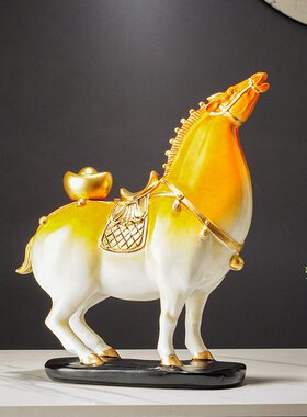 新中式马上有财唐马摆件客厅玄关办公室轻奢高级装饰新居乔迁礼物